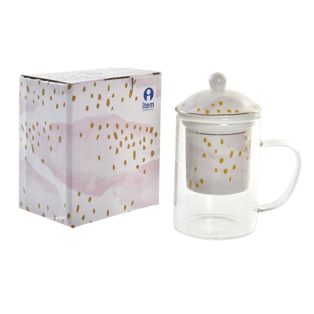 Tasīte ar Tējas Filtru DKD Home Decor Stikls Porcelāns Rozā Piparmētra (300 ml) (2 gb.) cena un informācija | Glāzes, krūzes, karafes | 220.lv