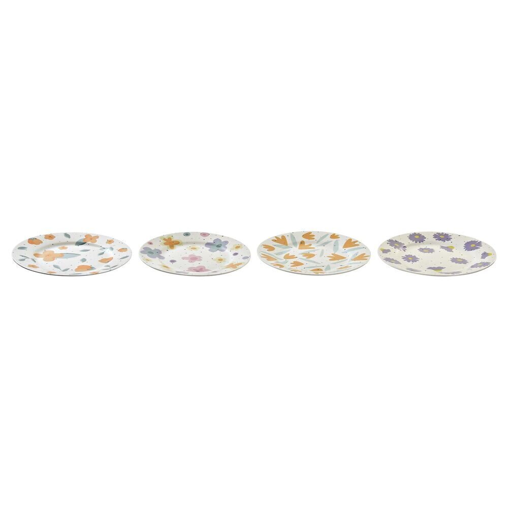 Lēzens šķīvis DKD Home Decor Porcelāns Balts Daudzkrāsains (19 x 19 x 2 cm) (4 gb.) цена и информация | Trauki, šķīvji, pusdienu servīzes | 220.lv