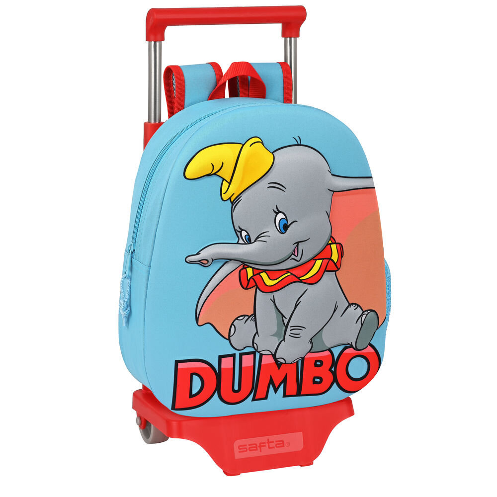 3D skolas soma ar riteņiem Disney Dumbo Sarkans Gaiši Zils (28 x 10 x 67 cm) cena un informācija | Skolas somas | 220.lv