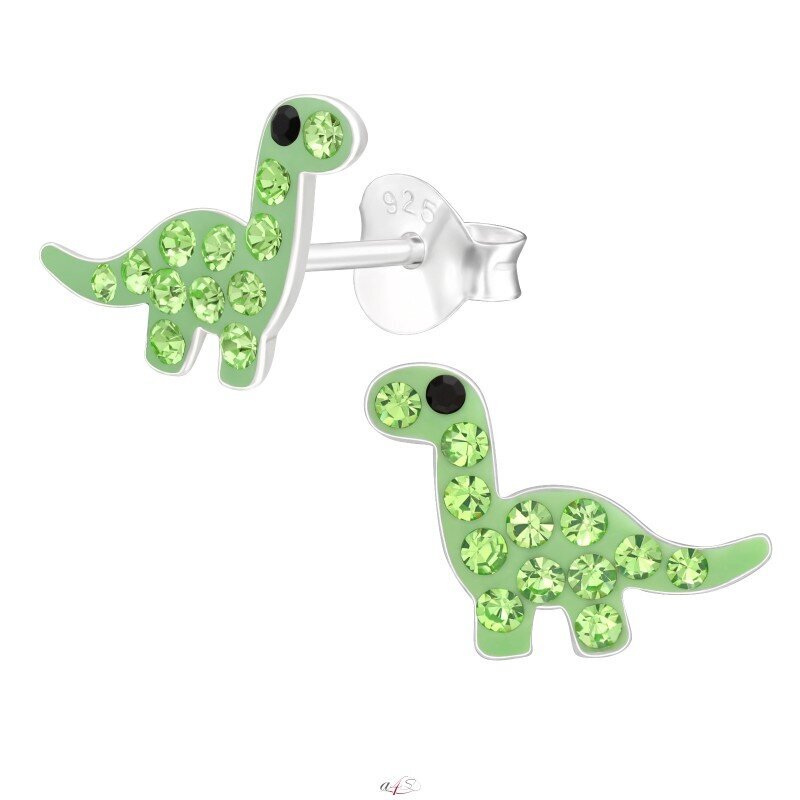 Sudraba auskari, Green Diplodocus dinozaurs A4S43041 cena un informācija | Bērnu aksesuāri | 220.lv