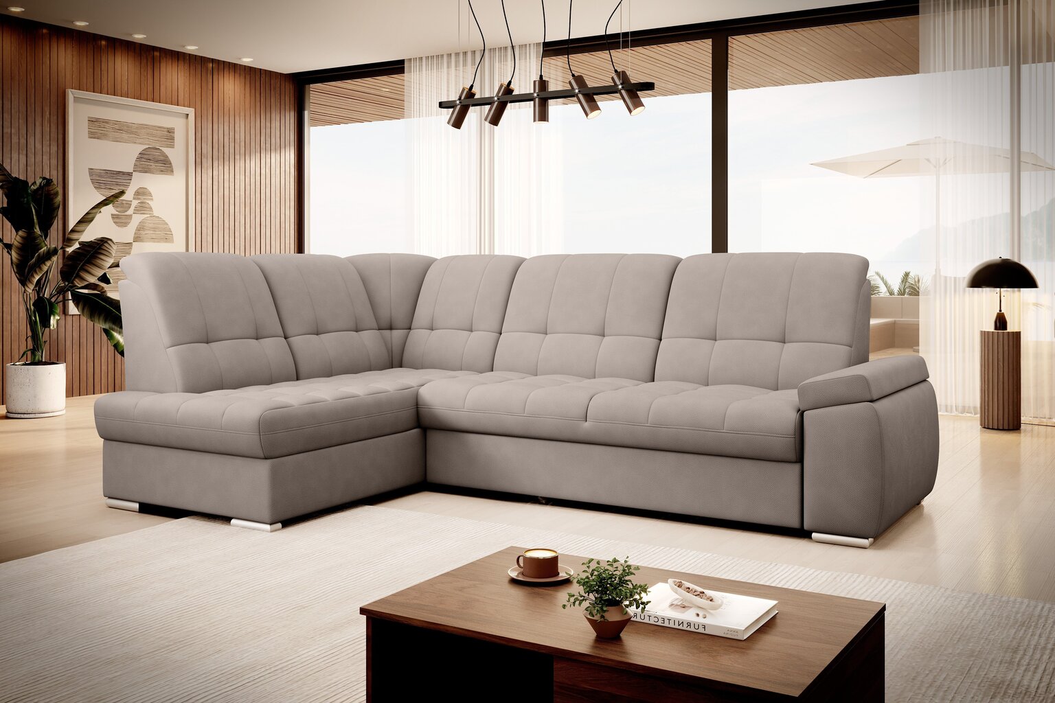 Stūra dīvāns NORE Sado, smilšu krāsas cena un informācija | Stūra dīvāni | 220.lv