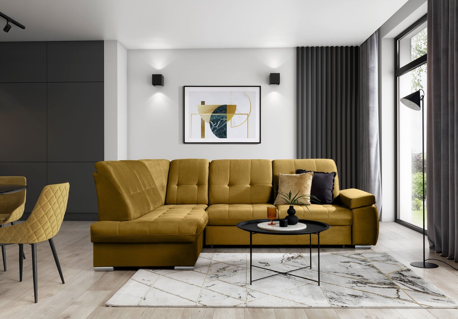 Stūra dīvāns NORE Sado, dzeltens cena un informācija | Stūra dīvāni | 220.lv