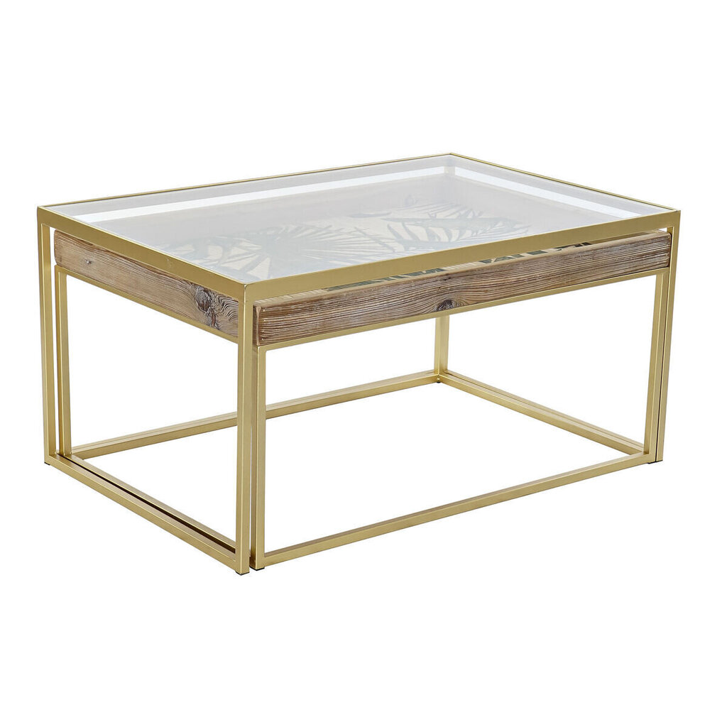 2 tabulu komplekts DKD Home Decor Stikls Metāls Koks (90 x 60 x 45 cm) cena un informācija | Žurnālgaldiņi | 220.lv