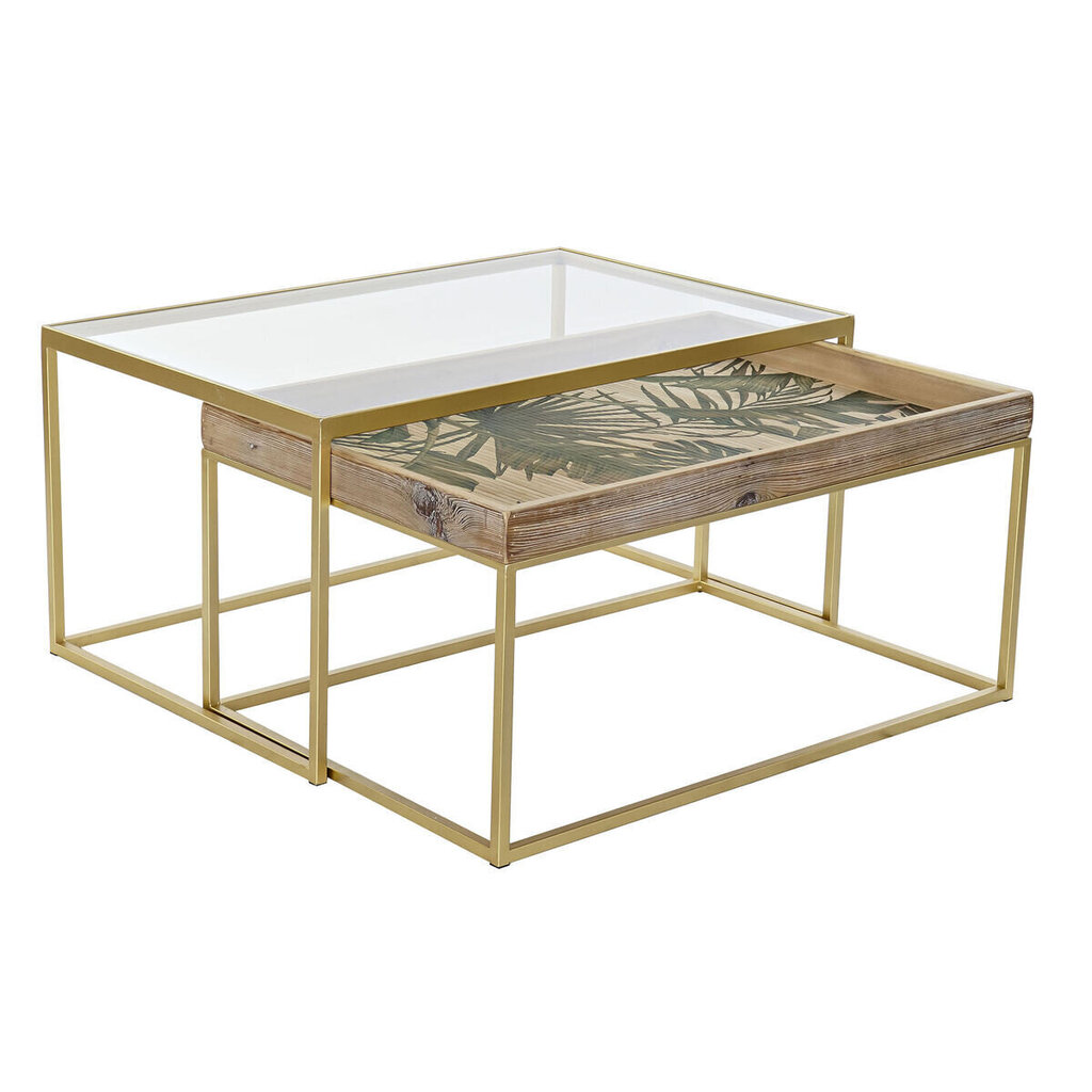 2 tabulu komplekts DKD Home Decor Stikls Metāls Koks (90 x 60 x 45 cm) cena un informācija | Žurnālgaldiņi | 220.lv