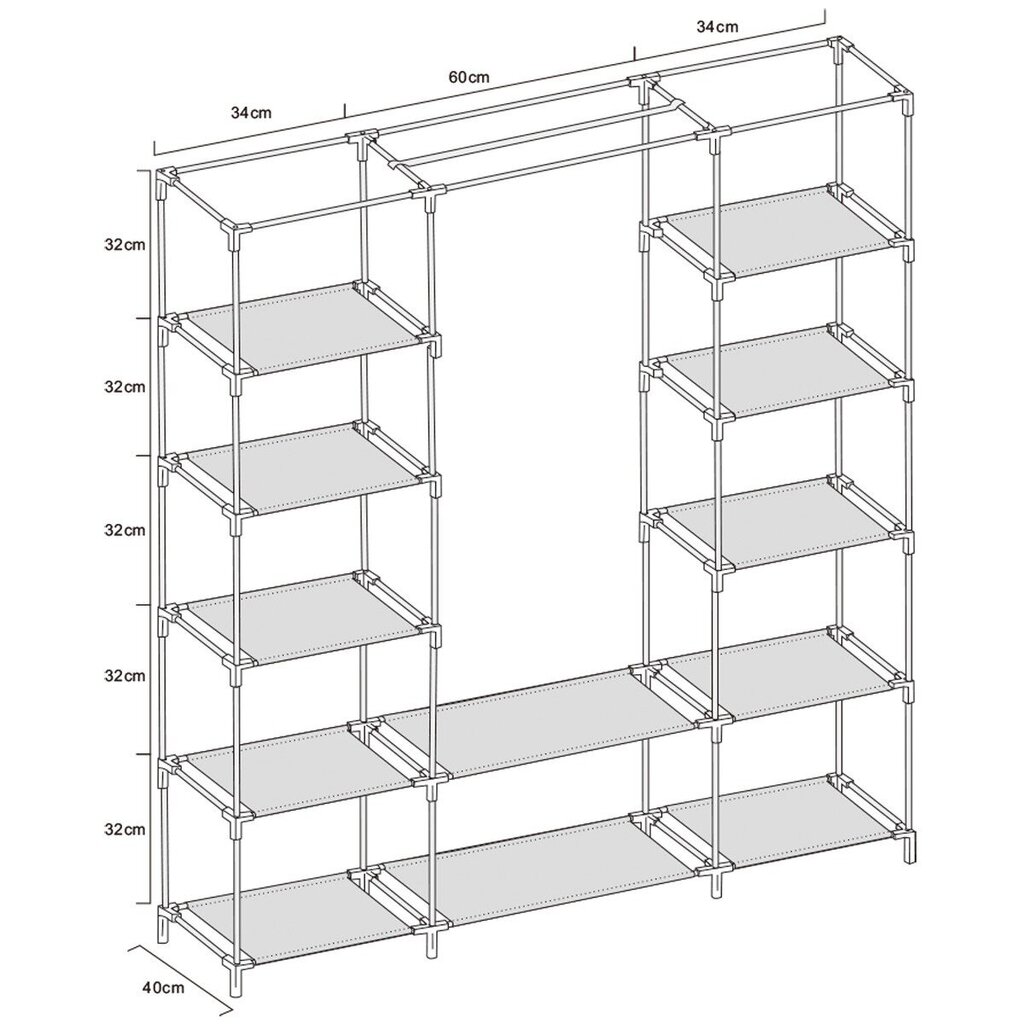 Tekstila drēbju skapis, 175x133x43, tumši pelēks цена и информация | Skapji | 220.lv