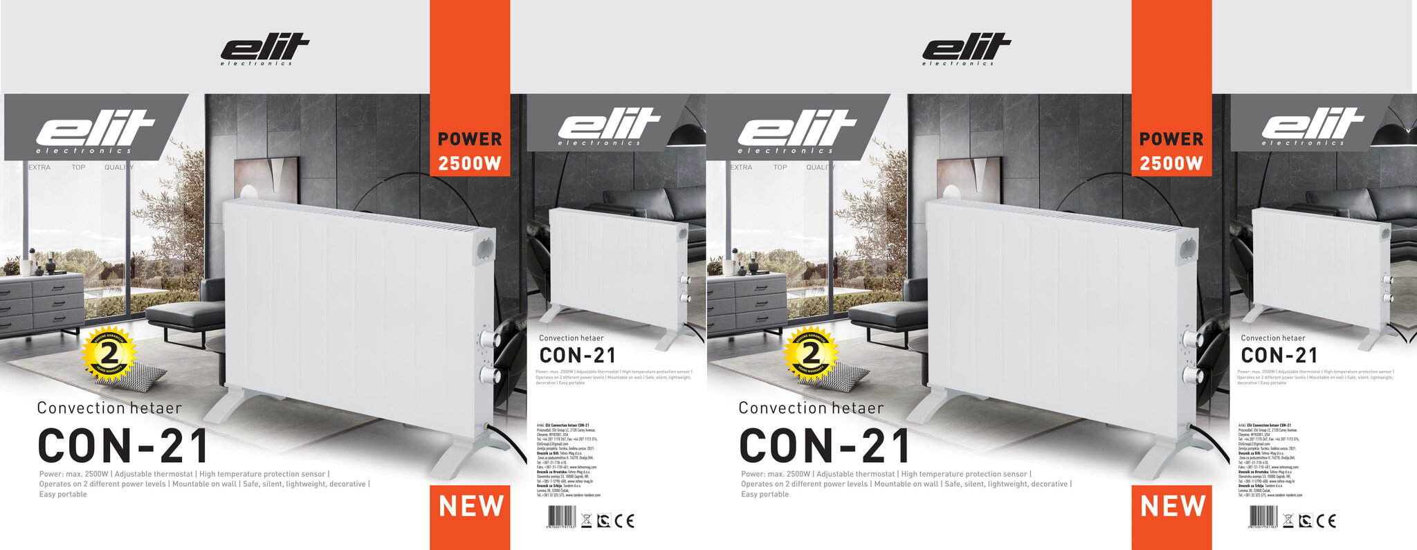 Konvekcijas sildītājs ELIT 2500W CON 21 cena un informācija | Sildītāji | 220.lv