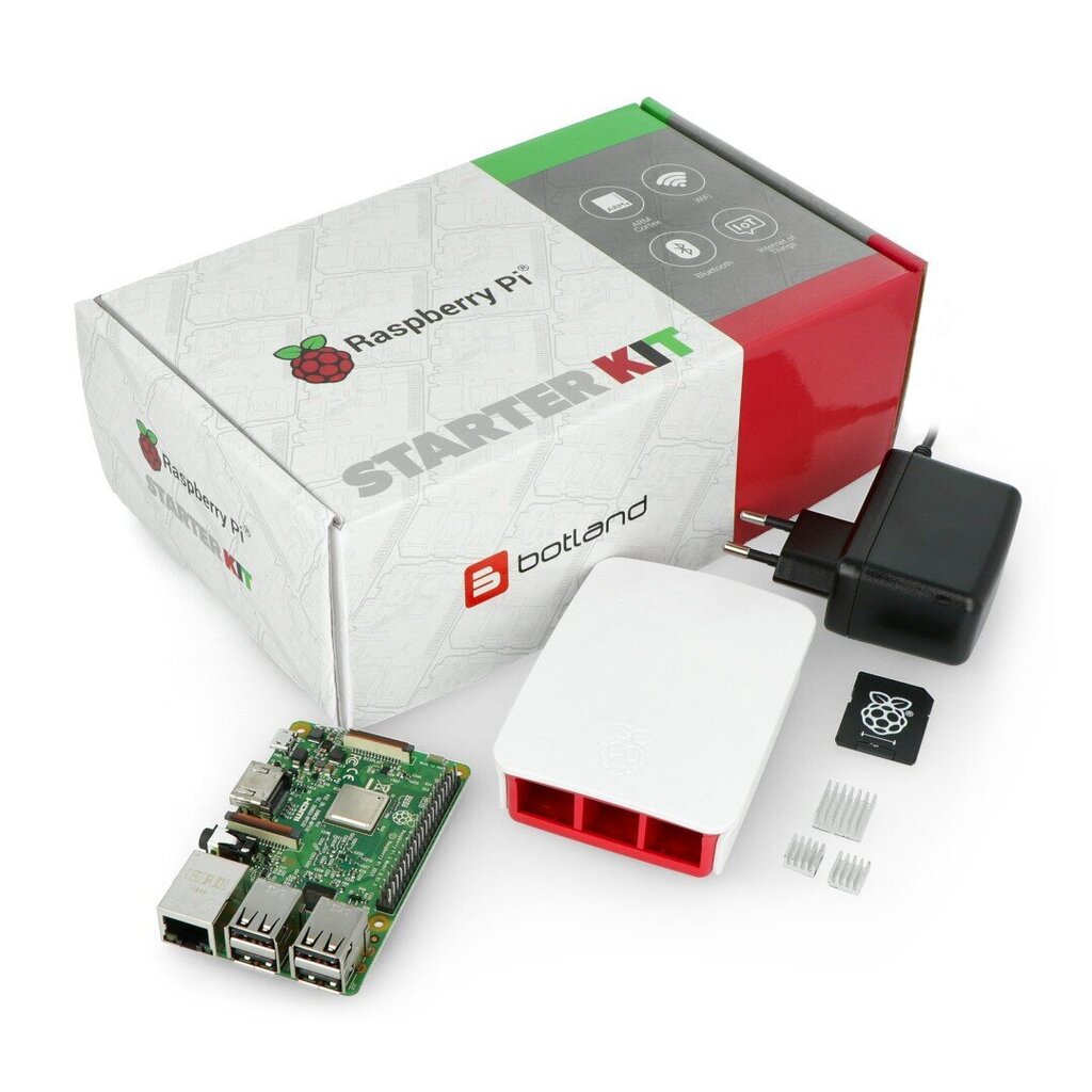 Raspberry Pi 3B WiFi + 32GB microSD + oficiālo piederumu komplekts цена и информация | Atvērtā koda elektronika | 220.lv