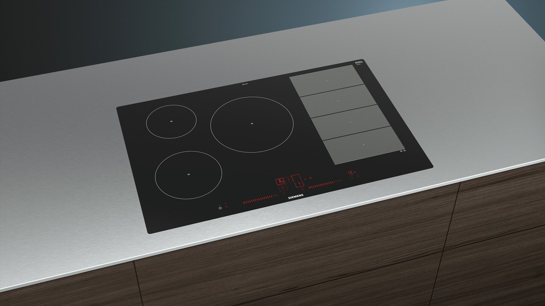 Siemens EX801LVC1E hob Black, Stainless steel Built-in Zone induction hob 5 zone(s) cena un informācija | Plīts virsmas | 220.lv