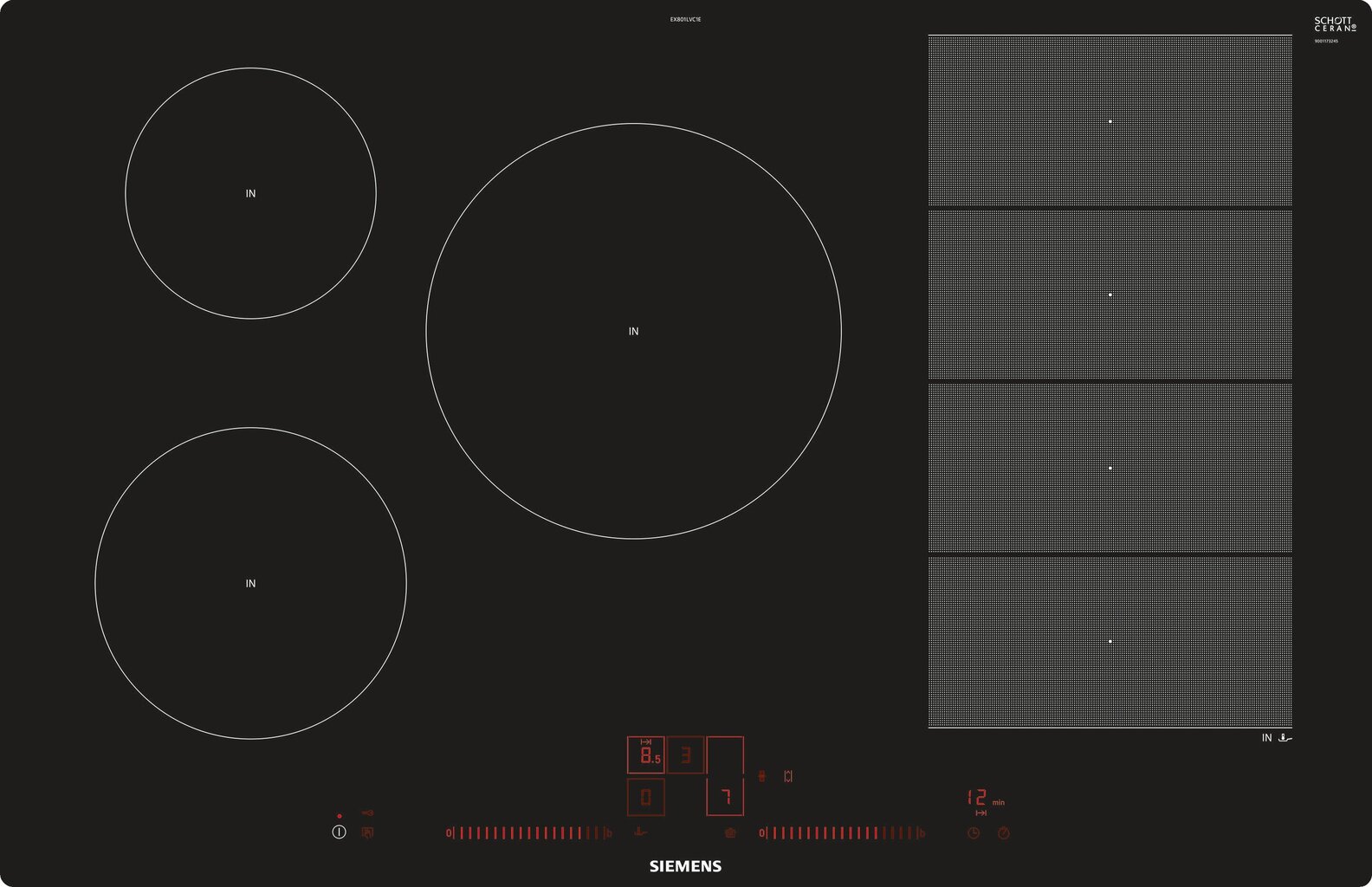 Siemens EX801LVC1E hob Black, Stainless steel Built-in Zone induction hob 5 zone(s) цена и информация | Plīts virsmas | 220.lv