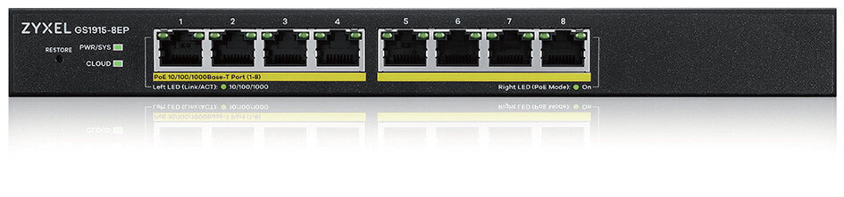 Zyxel GS1915-8EP Managed L2 Gigabit Ethernet (10/100/1000) Power over Ethernet (PoE) Black cena un informācija | Komutatori (Switch) | 220.lv