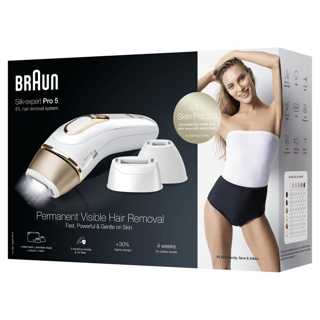 Braun Silk-expert Pro 5 PL5243 Intense pulsed light (IPL) Gold, White cena un informācija | Epilatori | 220.lv