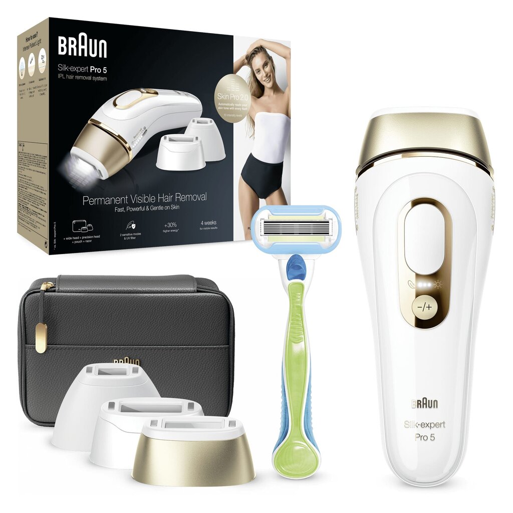 Braun Silk-expert Pro 5 PL5243 Intense pulsed light (IPL) Gold, White cena un informācija | Epilatori | 220.lv