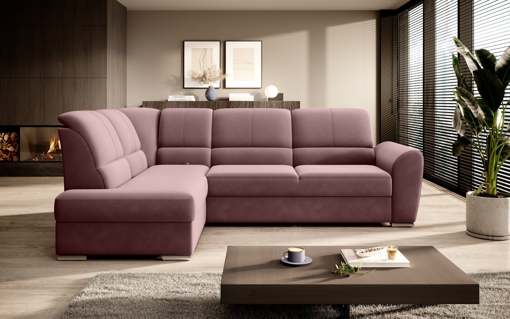 Stūra dīvāns NORE Siber, rozā cena un informācija | Stūra dīvāni | 220.lv