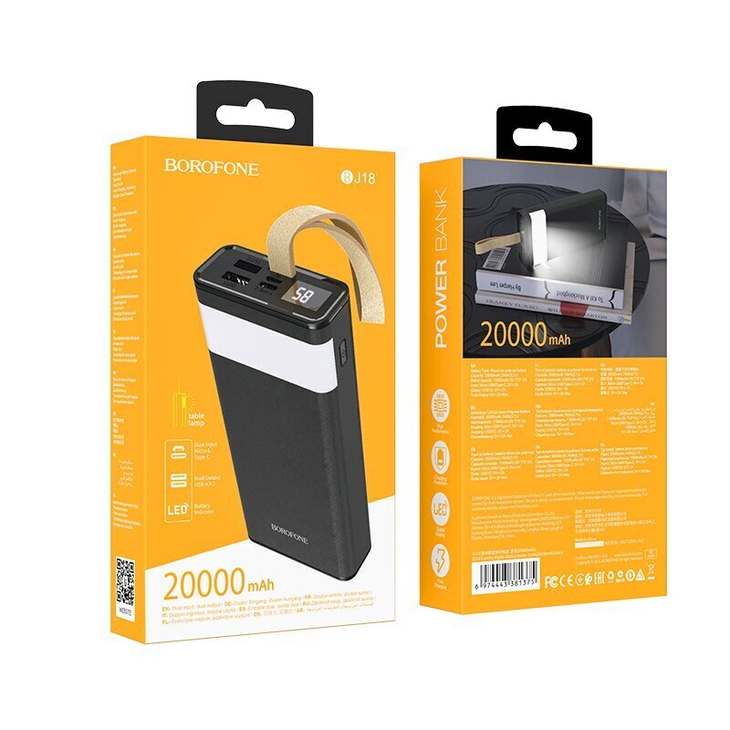 Borofone BJ18 COOLMY power banka 20000 mAh / 2 x USB melna цена и информация | Lādētāji-akumulatori (Power bank) | 220.lv