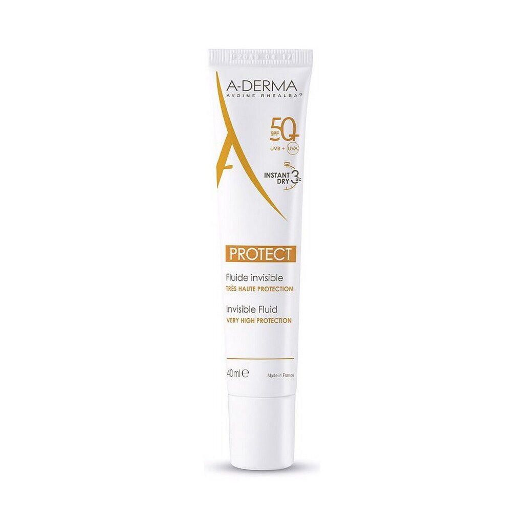 Sauļošanās krēms sejai A-Derma Protect Fluide Invisible SPF 50+ (40 ml) cena un informācija | Sauļošanās krēmi | 220.lv