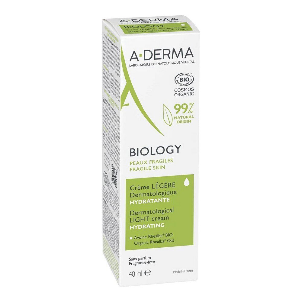 Mitrinošs krēms A-Derma Biology Gaisma (40 ml) cena un informācija | Sejas krēmi | 220.lv