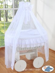 Zīdaiņu gulta Moses Basket/Deluxe Wicker crib with drape- Little Angel white цена и информация | Детские кроватки | 220.lv