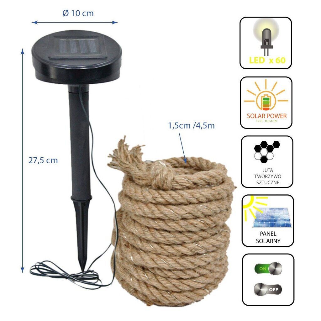 Džutas virve ar 60 LED lampiņām, 450 cm цена и информация | Āra apgaismojums | 220.lv