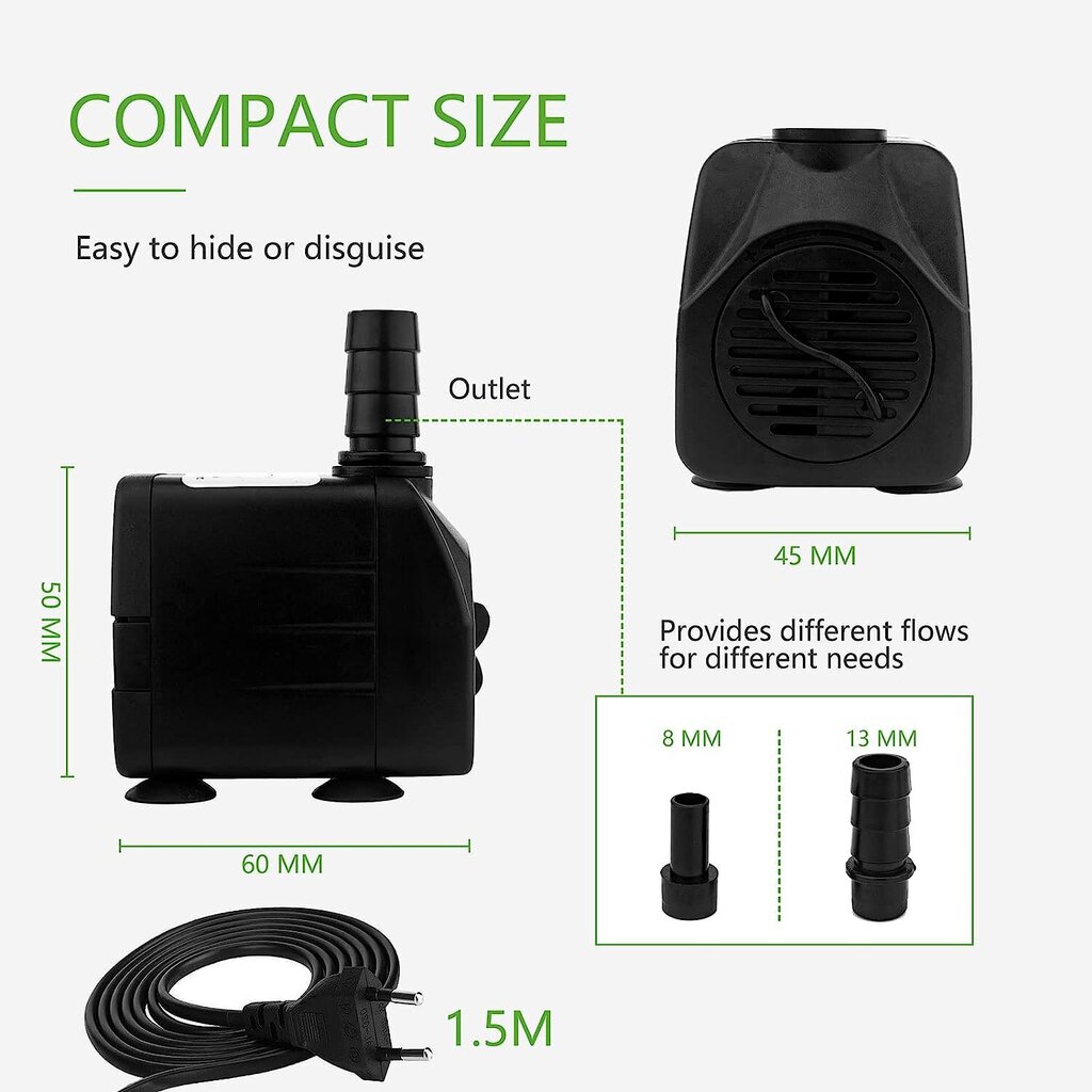 Mini ūdens sūkņi (600L/h, 10W) cena un informācija | Akvāriji un aprīkojums | 220.lv