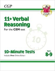 11plus CEM 10-Minute Tests: Verbal Reasoning - Ages 8-9 (with Online Edition) cena un informācija | Izglītojošas grāmatas | 220.lv