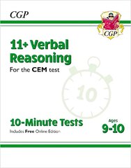 11plus CEM 10-Minute Tests: Verbal Reasoning - Ages 9-10 (with Online Edition) cena un informācija | Izglītojošas grāmatas | 220.lv