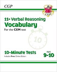 11plus CEM 10-Minute Tests: Verbal Reasoning Vocabulary - Ages 9-10 (with Online Edition) cena un informācija | Izglītojošas grāmatas | 220.lv