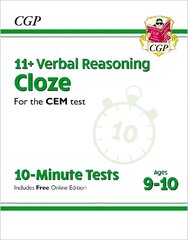 11plus CEM 10-Minute Tests: Verbal Reasoning Cloze - Ages 9-10 (with Online Edition) cena un informācija | Izglītojošas grāmatas | 220.lv