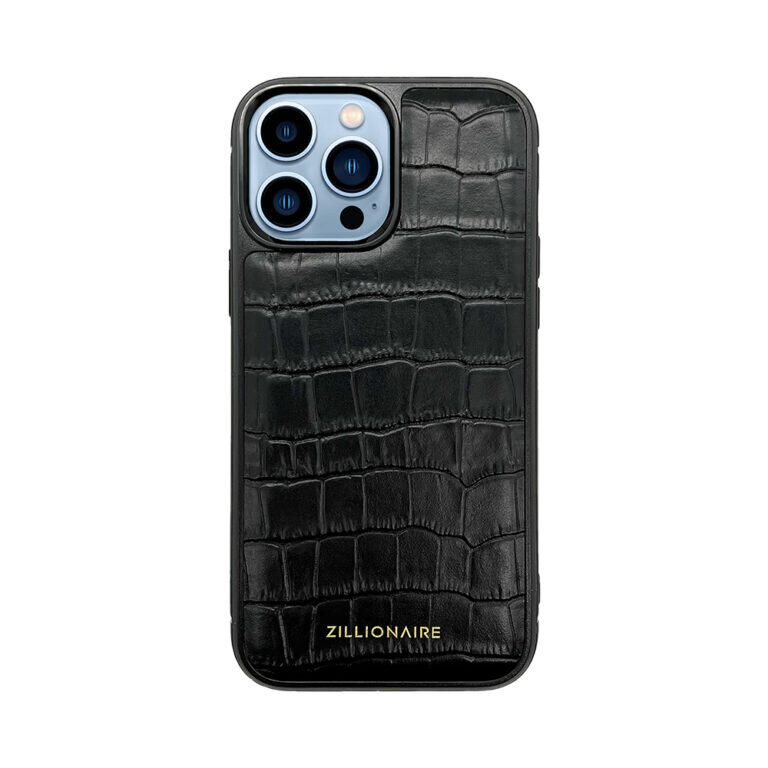 ZILLIONAIRE iPhone 13 Pro Max (6,7″) Croco Embossed Matte ādas apvalks – Melns cena un informācija | Telefonu vāciņi, maciņi | 220.lv