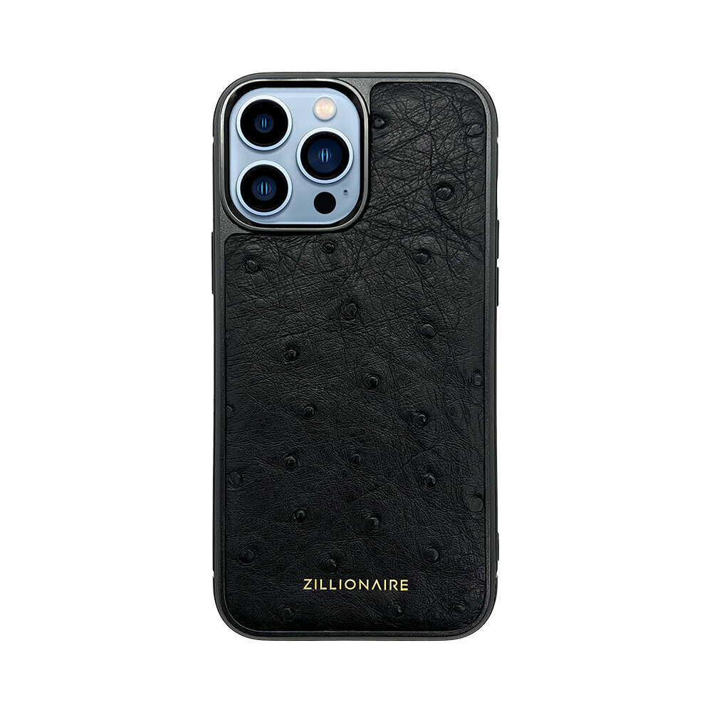 ZILLIONAIRE iPhone 13 Pro (6,1″) Ostrich Skin ādas apvalks – Melns cena un informācija | Telefonu vāciņi, maciņi | 220.lv