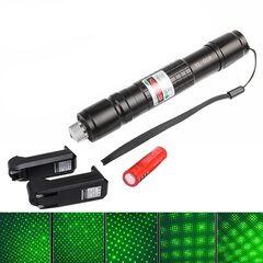 Зеленая лазерная ручка 1500M с аккумулятором 18650 + зарядное устройство + крышка Star цена и информация | Smart устройства и аксессуары | 220.lv