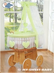 Zīdaiņu gulta Moses Basket/Wicker crib with drape- Amelie green cena un informācija | Zīdaiņu gultas | 220.lv