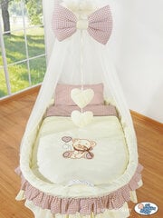 Zīdaiņu gulta Moses Basket/Wicker crib with drape- Bear with bow brown цена и информация | Детские кроватки | 220.lv