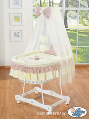 Zīdaiņu gulta Moses Basket/Wicker crib with drape- Bear with bow brown цена и информация | Детские кроватки | 220.lv