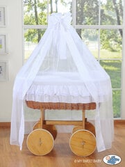 Zīdaiņu gulta Moses Basket/Deluxe Wicker crib with drape- Little Angel white цена и информация | Детские кроватки | 220.lv