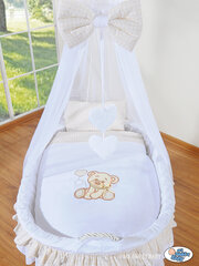 Zīdaiņu gulta Moses Basket/Wicker crib with drape- Bear with bow white цена и информация | Детские кроватки | 220.lv