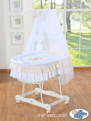 Zīdaiņu gulta Moses Basket/Wicker crib with drape- Bear with bow white цена и информация | Детские кроватки | 220.lv