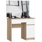 Tualetes galdiņš ar spoguli 90x60 cm, Sonoma ozols/balta krāsa cena un informācija | Kosmētikas galdiņi | 220.lv