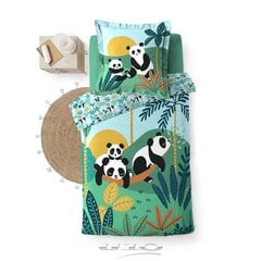 Gultas veļas komplekts Douceur d'Intérieur Panda Life, zaļš, 140 x 200 + 63 x 63 cm cena un informācija | Bērnu gultas veļa | 220.lv