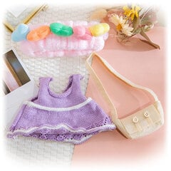Apģērbs pīlei Lalafanfan: violeta kleita, galvas lente, rokassoma cena un informācija | Mīkstās (plīša) rotaļlietas | 220.lv