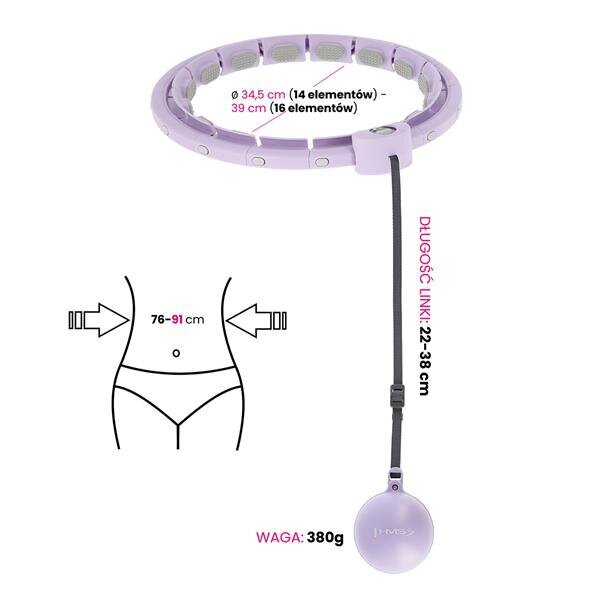 Vingrošanas aplis HHW09 VIOLET HULA HOOP WITH WEIGHT + COUNTER HMS cena un informācija | Vingrošanas riņķi un nūjas | 220.lv