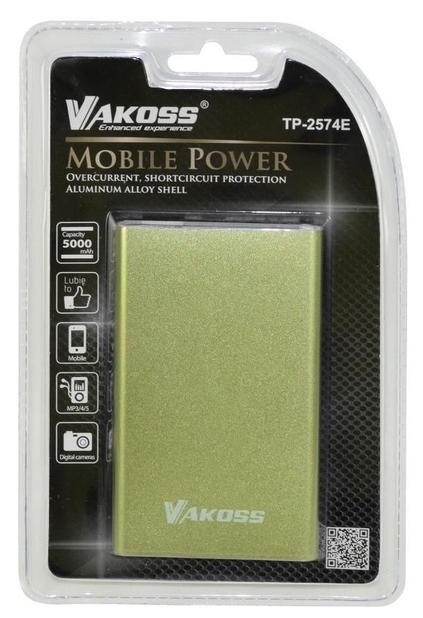 Vakoss TP-2574E Green Power Bank lādētājs 5000mAh cena un informācija | Lādētāji-akumulatori (Power bank) | 220.lv