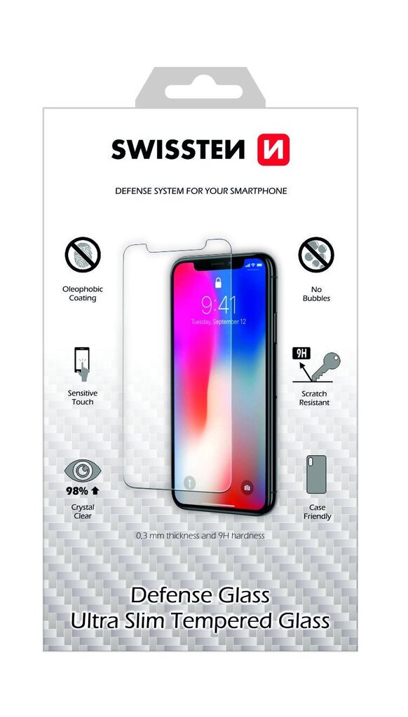 Swissten Ultra Slim Tempered Glass Premium 9H Aizsargstikls Apple iPhone 14 Pro cena un informācija | Ekrāna aizsargstikli | 220.lv