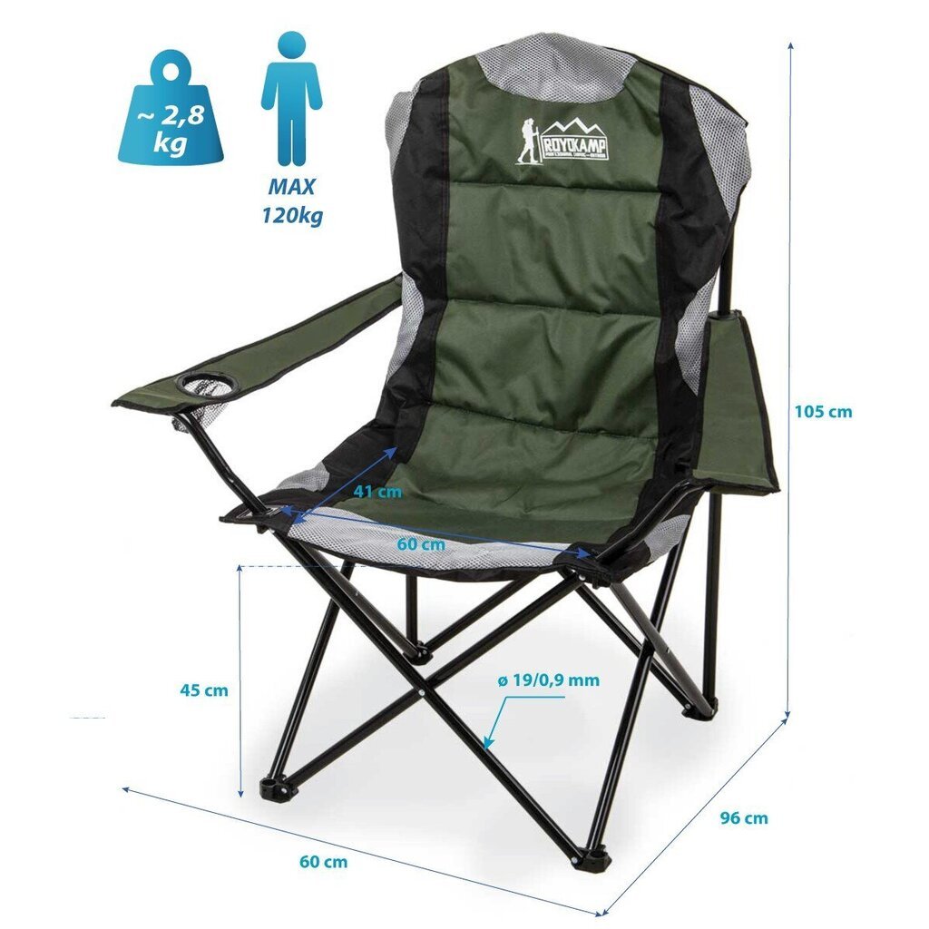 Saliekamais tūrisma krēsls - ROYOKAMP LUX, 60x60x105, zaļš cena un informācija |  Tūrisma mēbeles | 220.lv