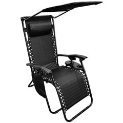 Pārgājienu krēsls ar saulessargu, melns cena un informācija | Tūrisma mēbeles | 220.lv