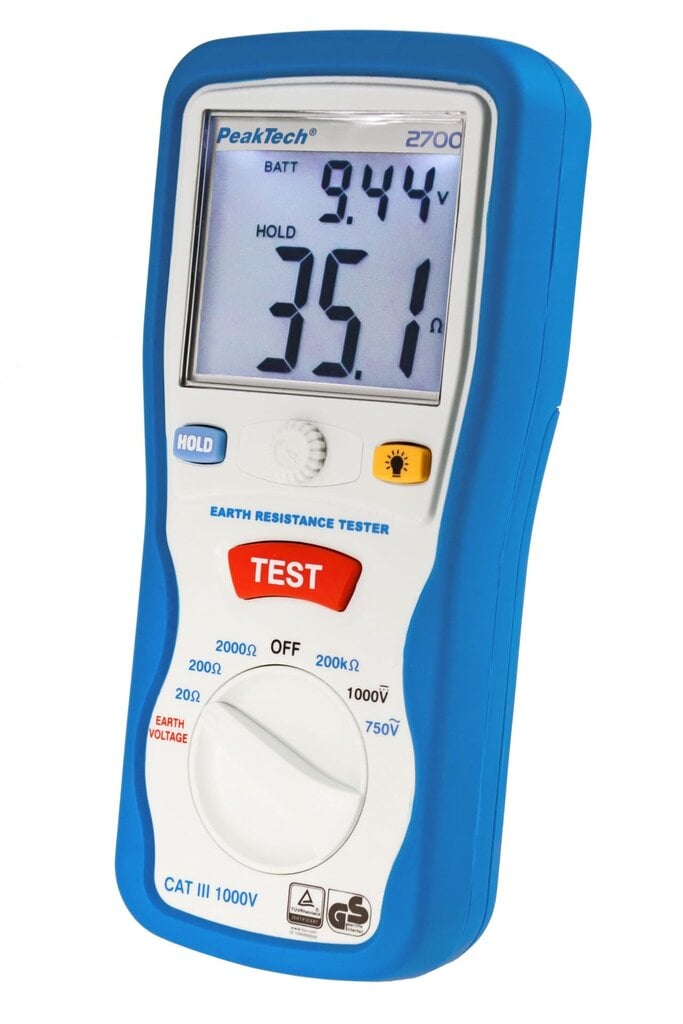 Digitālais Zemes testeris PeakTech® P 2700, 0-2000Ω, CAT III 1000V cena un informācija | Rokas instrumenti | 220.lv