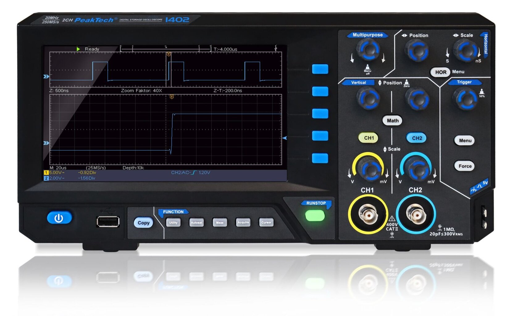 PeakTech® P 1402 20 MHz / 2CH, 250MS / s Digitālās atmiņas osciloskops cena un informācija | Rokas instrumenti | 220.lv