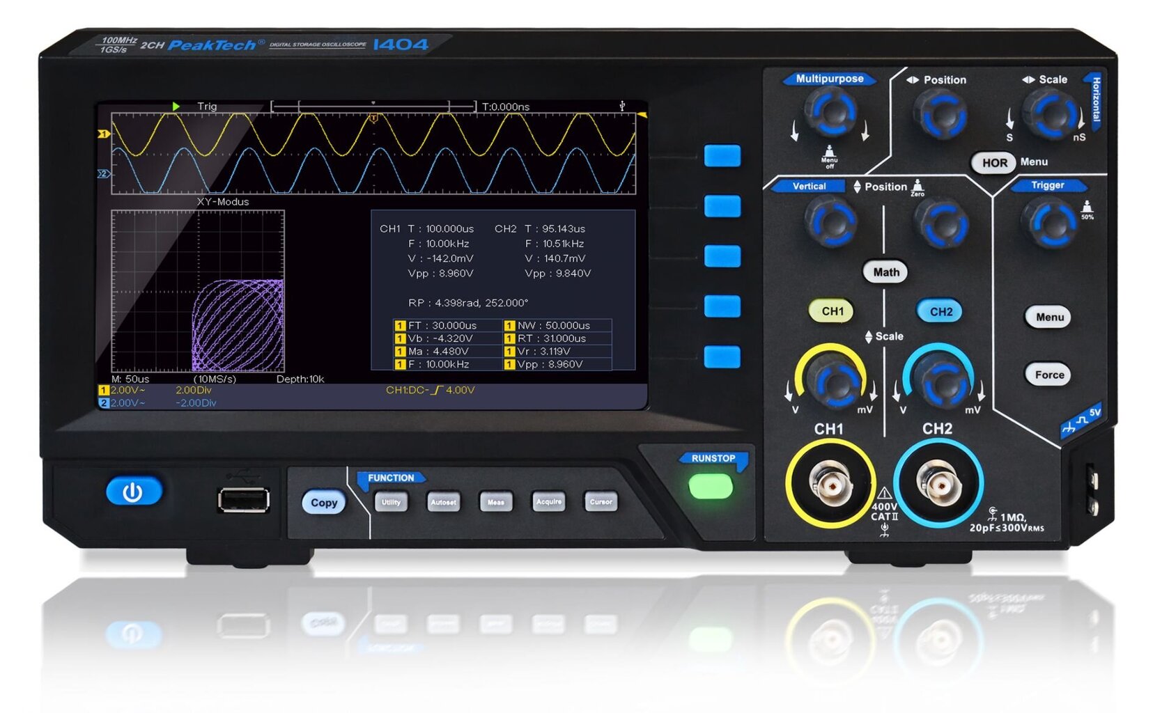 PeakTech® P 1404 100MHz / 2 CH, 1 GS / s Digitālās atmiņas osciloskops cena un informācija | Rokas instrumenti | 220.lv