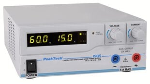 Laboratorijas barošanas avots PeakTech® P 1585, līdzstrāva 1 - 60V / 0 - 15A & USB cena un informācija | Barošanas avoti | 220.lv