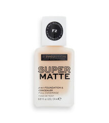 Grima pamats-maskējošs līdzeklis Revolution Relove Super Matte Foundation, F2, 24 ml cena un informācija | Grima bāzes, tonālie krēmi, pūderi | 220.lv