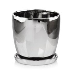Керамический горшок Moon 15 x 14(В) см, с тарелкой, круглый, серебряный цена и информация | Ящики для рассады | 220.lv